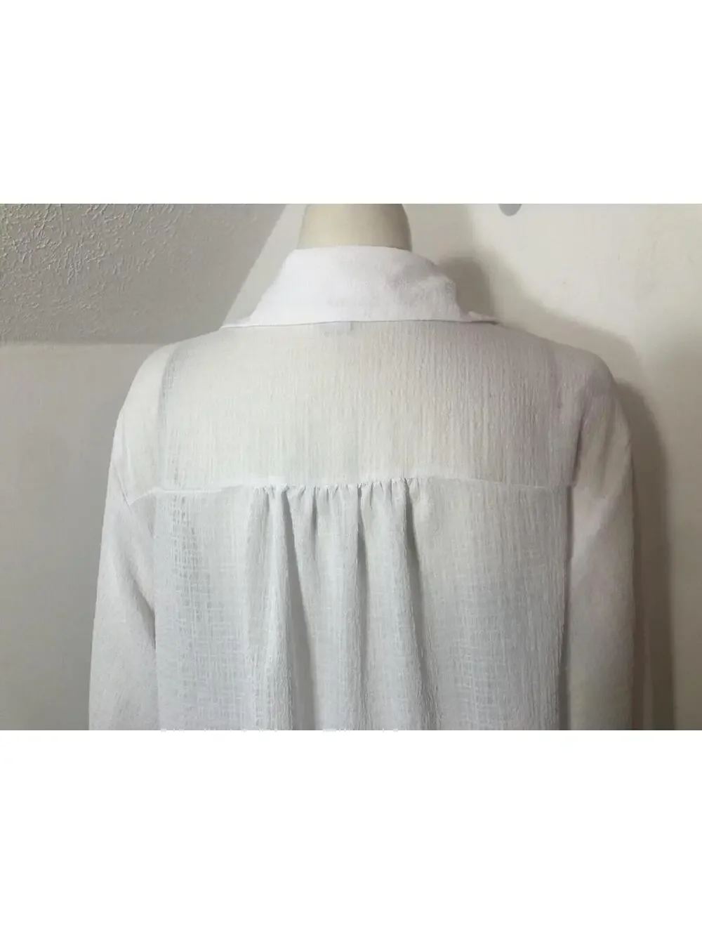 Venus Womens Medium Y Neck Swim Cover Semi Sheer White Long Sleeves Knee Length